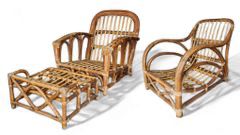 2 Vintage Bamboo Rattan Lounge Chairs Bamboo Rattan - Not Exact Pair Mid Century Modern MCM
