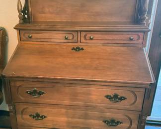 Semi-antique secretary desk with 3 large + 2 small drawers