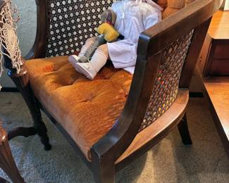 Upholstered wicker chair, vintage doll