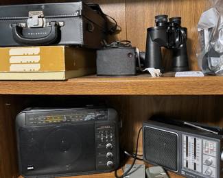 Vintage radios, binoculars, electronics