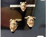 Japanese Sterling Silver Resin Demon Mask Cufflinks and Tie Bar