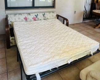Queen size rattan sleeper sofa (Discoloration at the bottom is the photo only. The mattress is CLEAN!)