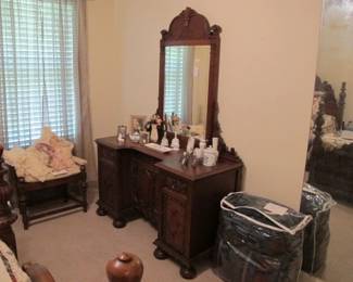 Antique dresser with vanity stool