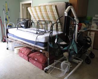 Hoyer patient lift and electric hospital bed