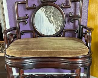 Chinese rosewood chair/ bench with inset dream stone 