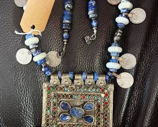 Middle Eastern Necklace  with Lapis and jade 