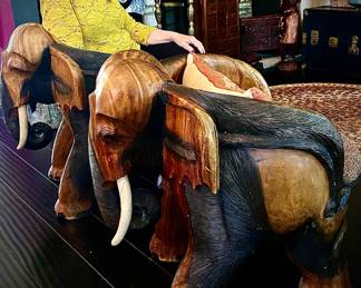 Pair of carved wood elephant chairs!