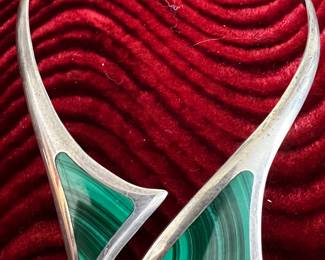 Hinged sterling and malachite Mexican choker  
