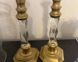 VINTAGE TWISTED LUCITE & BRASS CANDLE HOLDER PAIR