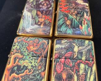 new sealed set of 4 forest zippo lighters    rare set all 4 make a picture  