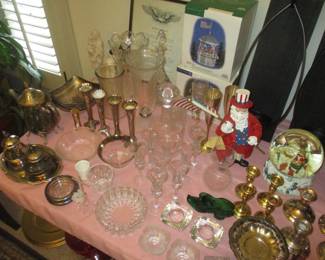 Glassware and brass items 