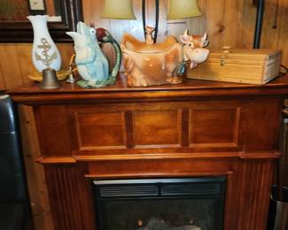 Mantle Fireplace - Oak Treasure Box - Vintage Cow Cookie Jar