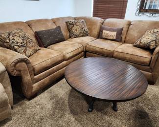 Tan Sectional Sofa - Round Coffee Table 