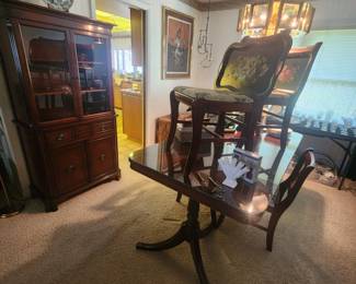 Duncan Phyfe table and chairs, china cabinet
