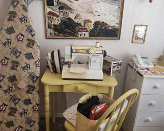 craft table and chair, sewing machine