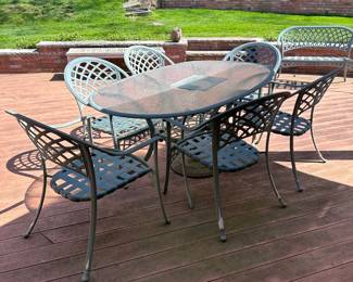 Cast Aluminum table, needs glass and 6 chairs 
