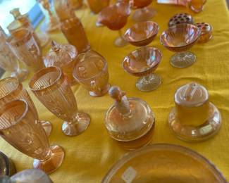 marigold carnival glass, 2 huge tables full!