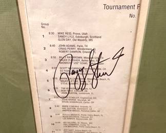 Payne Stewart autographed tee time sheet