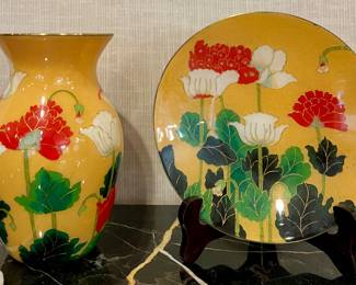 Cloisonne Vase & Decorative Plate 