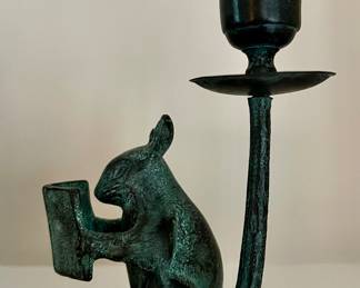 Bronze Candlestick of a Mouse Reading a Book