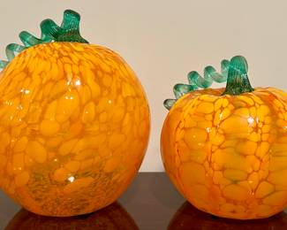(2) Art Glass Pumpkins
