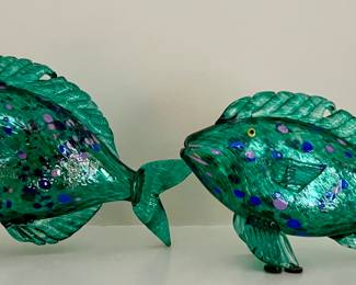 (2) Blown Art Glass Fish