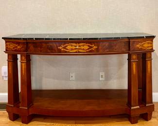 Henredon Marble Top One Drawer Inlaid Mahogany Empire Server
