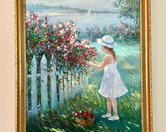 "Girl Picking Flowers" Oil on Canvas 