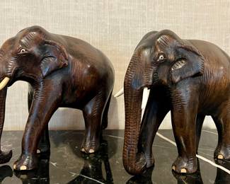 (2) Carved Wood Elephants