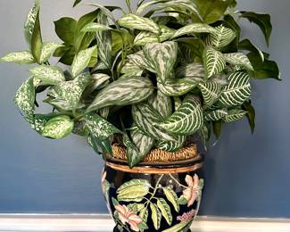 Faux Plant Arrangement in Ceramic Pot on Stand