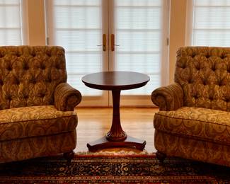 (2) Ethan Allen "Shaw" Tufted, Upholstered Armchairs