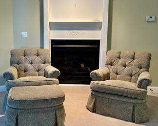 (2) Kindel Furniture Armchairs & Ottoman