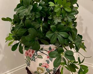 Faux Plant Arrangement in Ceramic Pot on Stand