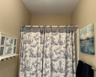 Blue and white toile shower curtain