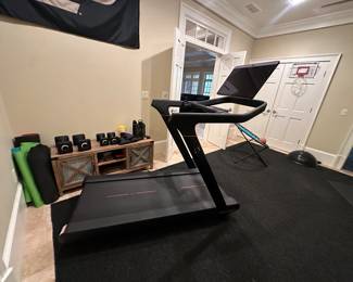 Peleton treadmill and free weights 
