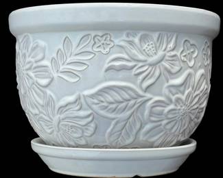 Gorgeous White Floral Planter with Saucer