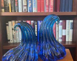 Murano Blue Wave Bookends