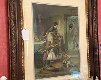 BEAUTIFUL ANTIQUE PRINT AND CRYSTAL STEMWARE