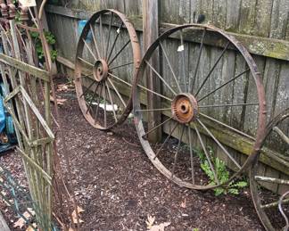 Large metal wheels 
Garden decor 