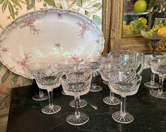 Crystal stemware and porcelain platters