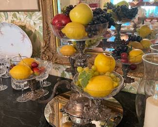 Spectacular antique silver plate and Crystal epergne