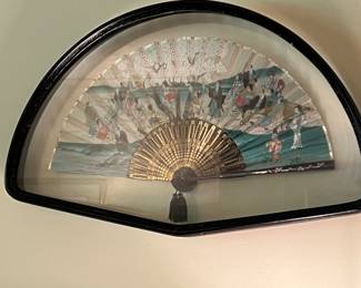 One of a pair of beautiful framed vintage fans