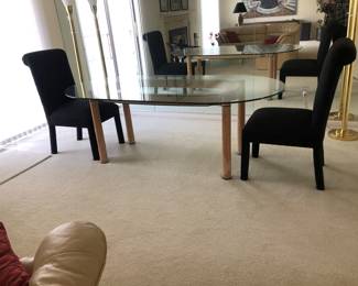Dining Table w/ 2 black fabric chairs