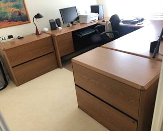 office set 2 file cabinets 36" X 20" X 30" - desk U-shape consist of 2-72" and the center is 47" inch - desk chair - computer-printer ect...