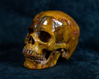 A Jasper carved human skull.
