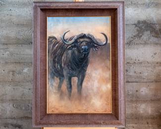 "Cape Buffalo" a beautiful framed painting by artist Chris Lacey made in 2000. Signed in the bottom right by the artist.
