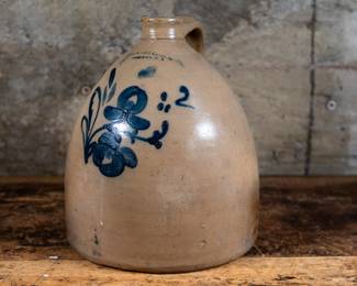 A Stoneware #2 Jug made by A.O. Whittemore of Havana, New York. Circa 1870. In excellent condition, no chips or cracks. Stamped at the top by the maker.
