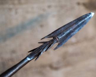 A Traditional African Fishing Spear. With an iron tip and rotating barbs.
