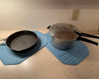 Pressure Cooker, Cadt Iron Pan And Placemats