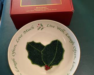 Lenox Holiday Serving Bowl and Holly Coasters